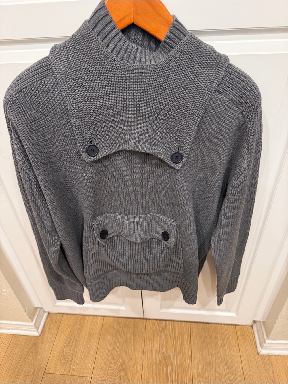 Alp N Rock Men's Gray Crewneck Sweater with Buttoned Chest Flap